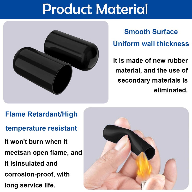Tnisesm 158Pcs Rubber End Caps - Black Round Vinyl End Caps Bolt Screw Covers & Protectors in 2/25" to 4/5" - Image 4