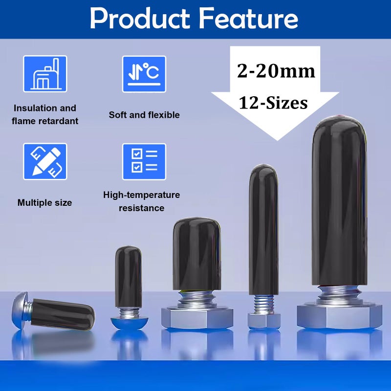 Tnisesm 158Pcs Rubber End Caps - Black Round Vinyl End Caps Bolt Screw Covers & Protectors in 2/25" to 4/5" - Image 3
