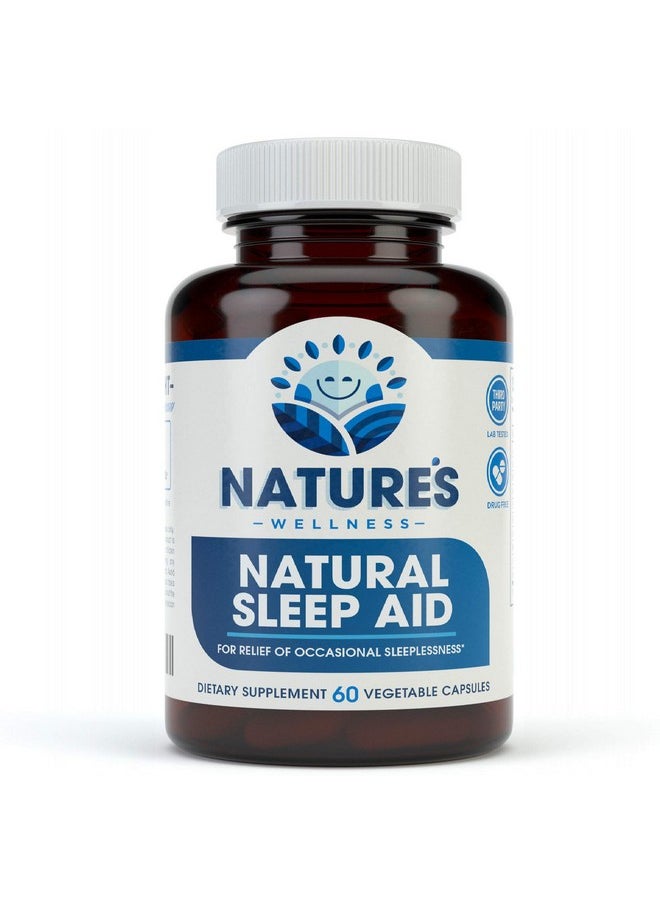 Natures Wellness Premium Natural Sleep Aid for Adults - Effective Relief - Non Habit Forming - Wake Up Feeling Refreshed - Proprietary Blend with Melatonin, Tryptophan, Magnesium, Valerian, Chamomile & More - 60 Veg  - Image 1