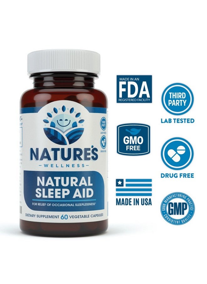 Natures Wellness Premium Natural Sleep Aid for Adults - Effective Relief - Non Habit Forming - Wake Up Feeling Refreshed - Proprietary Blend with Melatonin, Tryptophan, Magnesium, Valerian, Chamomile & More - 60 Veg  - Image 2