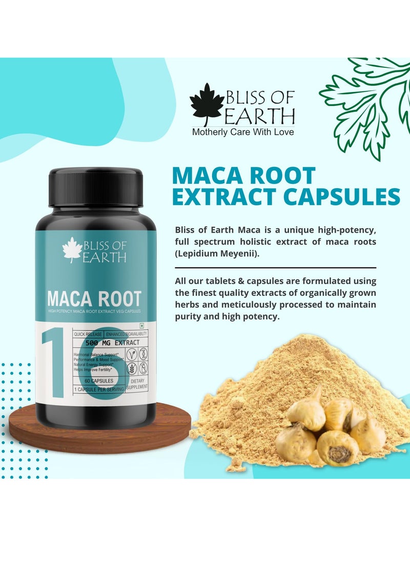 BLISS OF EARTH - Korean Red Panax Ginseng  Maca Root Extract Capsules For Men   Women 500mg High Potency Root Extract For Energy Stamina  Performance - Image 1