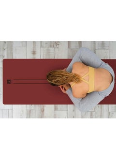 Rebuwo Double Line Design 5mm Rubber Yoga Mat Pilates Mat Claret Red  - Image 2