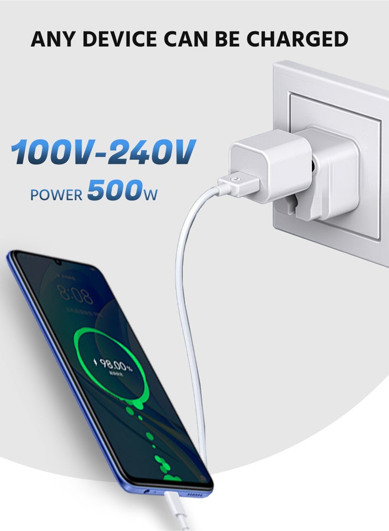 UK to EU Plug Travel Adapter-Wall Power Charger-3-Pin KSA/UAE/UK Plug Convert to 2-pin EU/Germany/France/Italy/Spain Socket Converter-Type E/F European Adapter for KSA/ US/UK/JP/CN/AU-5 Pack-White - Image 4