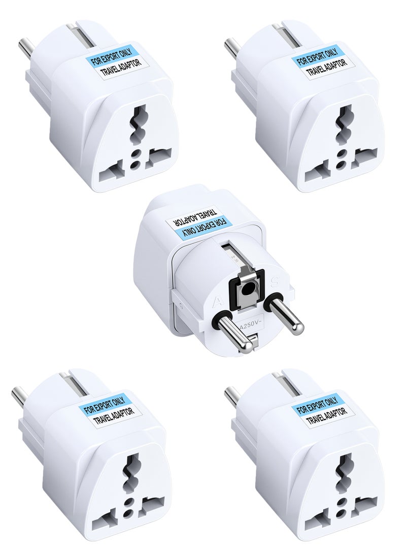 UK to EU Plug Travel Adapter-Wall Power Charger-3-Pin KSA/UAE/UK Plug Convert to 2-pin EU/Germany/France/Italy/Spain Socket Converter-Type E/F European Adapter for KSA/ US/UK/JP/CN/AU-5 Pack-White - Image 1