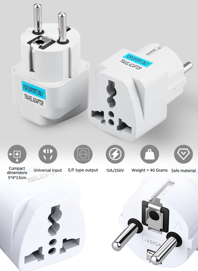 UK to EU Plug Travel Adapter-Wall Power Charger-3-Pin KSA/UAE/UK Plug Convert to 2-pin EU/Germany/France/Italy/Spain Socket Converter-Type E/F European Adapter for KSA/ US/UK/JP/CN/AU-5 Pack-White - Image 2