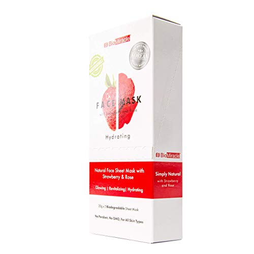 BioMiracle Hydrating, Natural Face Mask Sheet, with Strawberry and Rose, for Glowing, Revitalized, Moisturized Skin, Spa Treatment Mask (Pack of 5) - Image 3