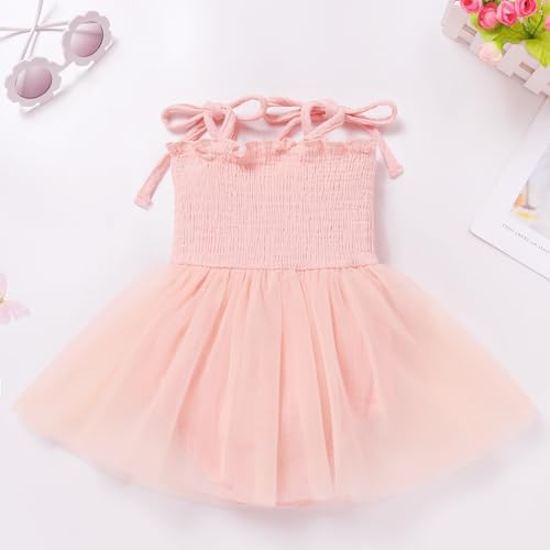 ODOLDI Baby Girls 1st Birthday Outfit Spaghetti Straps Romper Tutu Dress Headband One Year Old Party Cake Smash Outfits Pink Flowers 12-18 Months - Image 2