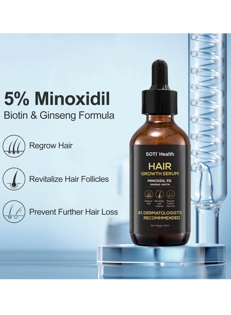 سوتي مصل Soti مينوكسيديل 5% لنمو الشعر، مصل إعادة نمو الشعر لحالات تساقط الشعر 60 مل. صنع في الولايات المتحدة الأمريكية! ينصح به أطباء الأمراض الجلدية. تركيبة الجنسنغ والبيوتين فائقة القوة (6 عبوات) - Image 5