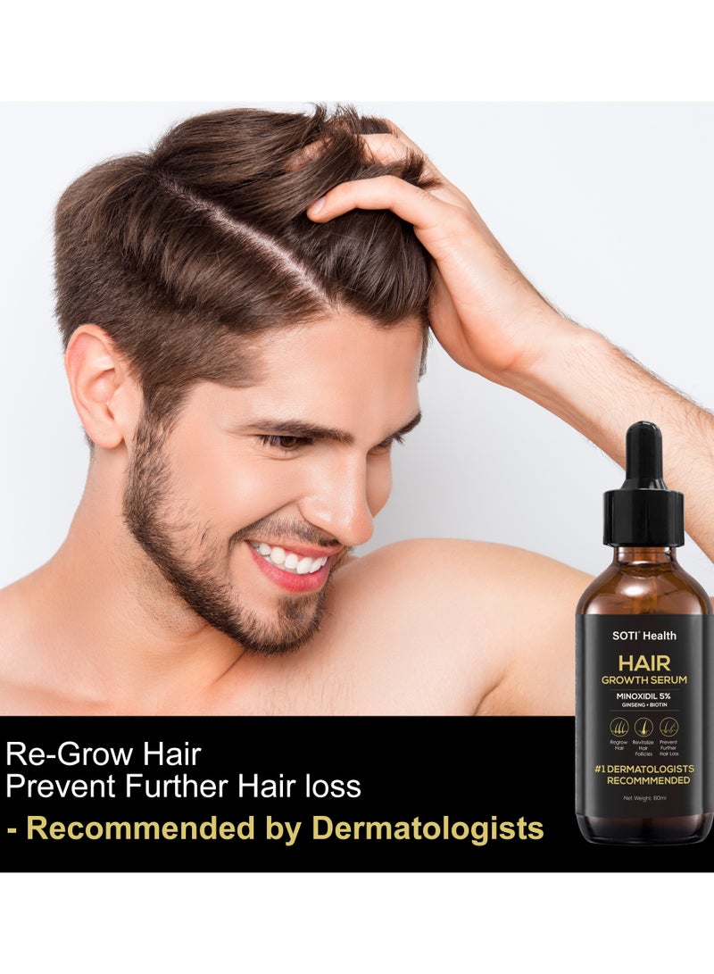 سوتي مصل Soti مينوكسيديل 5% لنمو الشعر، مصل إعادة نمو الشعر لحالات تساقط الشعر 60 مل. صنع في الولايات المتحدة الأمريكية! ينصح به أطباء الأمراض الجلدية. تركيبة الجنسنغ والبيوتين فائقة القوة (6 عبوات) - Image 4