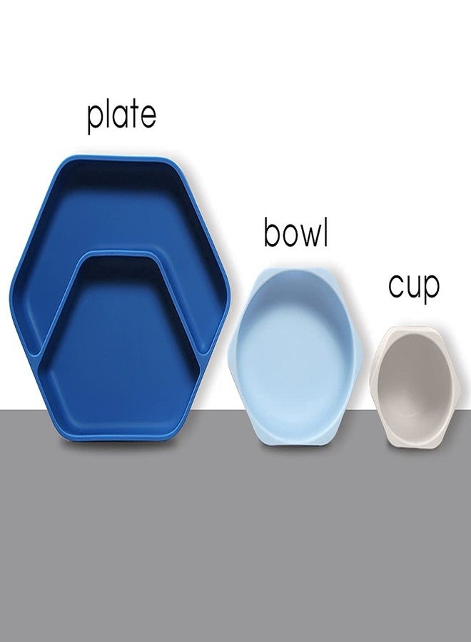 StarKiddo® Complete Silicone Baby Feeding Set | Silicone Suction Plate and Bowl Set for Kids & Toddlers | Microwave & Dishwasher Safe| Food Grade| BPA Free | Baby Meal Set (3pcs) (Cyan) - Image 3