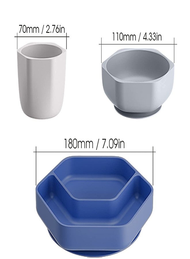 StarKiddo® Complete Silicone Baby Feeding Set | Silicone Suction Plate and Bowl Set for Kids & Toddlers | Microwave & Dishwasher Safe| Food Grade| BPA Free | Baby Meal Set (3pcs) (Cyan) - Image 5