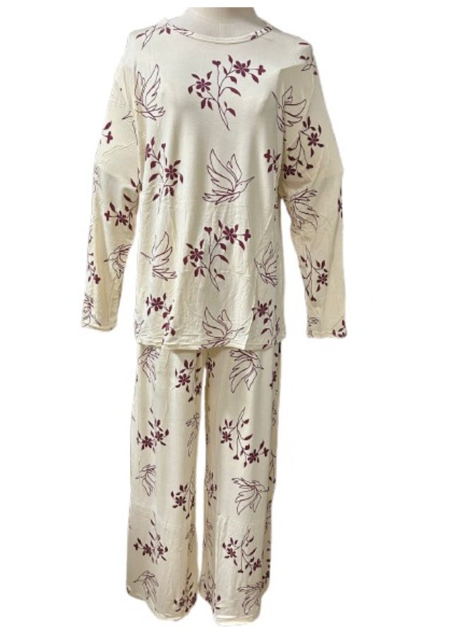 Women's Free Size Autumn/Spring Pajamas Long-Sleeved Set Sleepwear Loungewear Outfit - Image 1