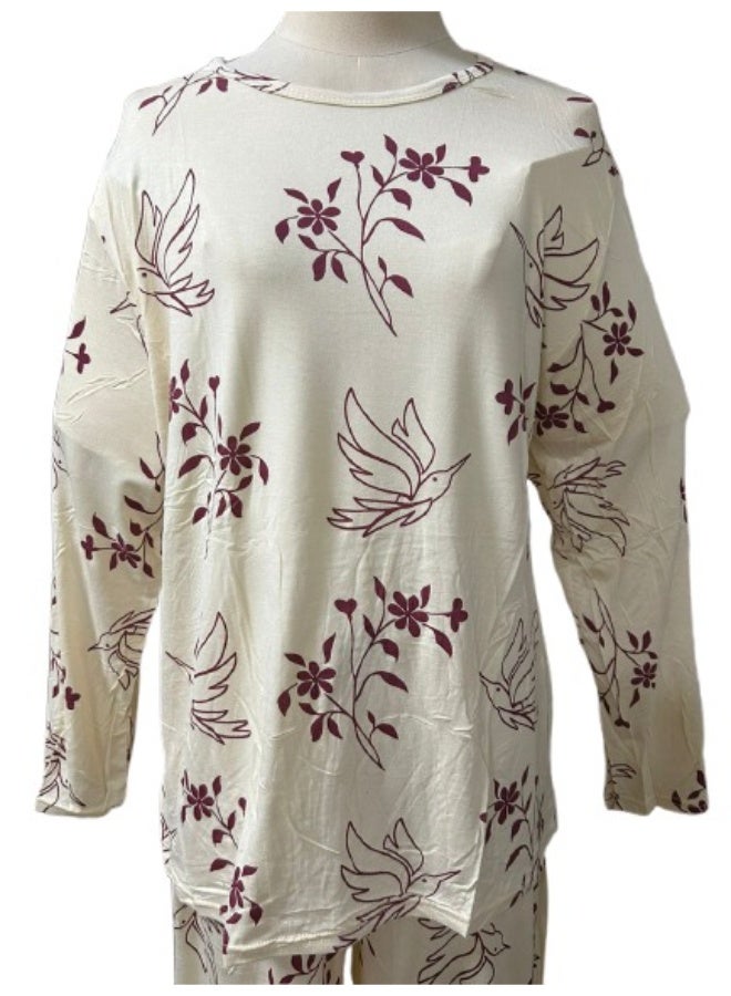 Women's Free Size Autumn/Spring Pajamas Long-Sleeved Set Sleepwear Loungewear Outfit - Image 3