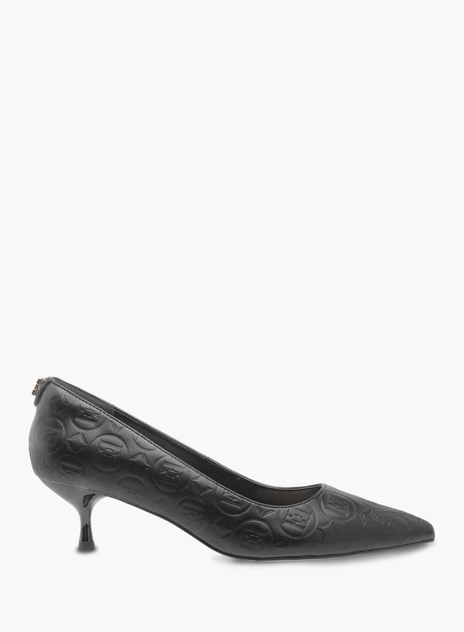 ELLE Womens Monogram Embossed Slip-On Pumps With Kitten Heels  - Image 3