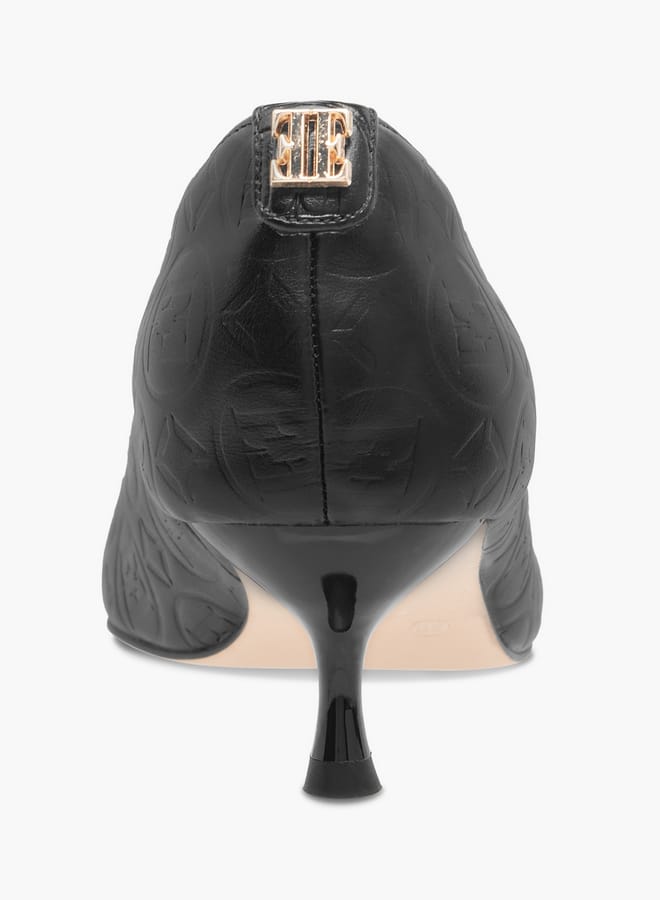 ELLE Womens Monogram Embossed Slip-On Pumps With Kitten Heels  - Image 5