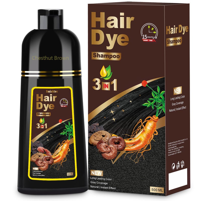 Sminktec Hair Dye Shampoo 3 in 1 for Gray Hair, Herbal Ingredients Natural Shampoo Hair Dye for Women Men (Chestnut Brown) - Image 1