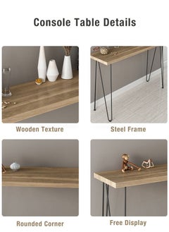 fashionhome Console Table Hallway Entry Table Styling Table Narrow Table with Steel Frame for Living Room Entryway Corridor or Sofa Side Table Modern Minimalism Brown 90x80x25 cm  - Image 5