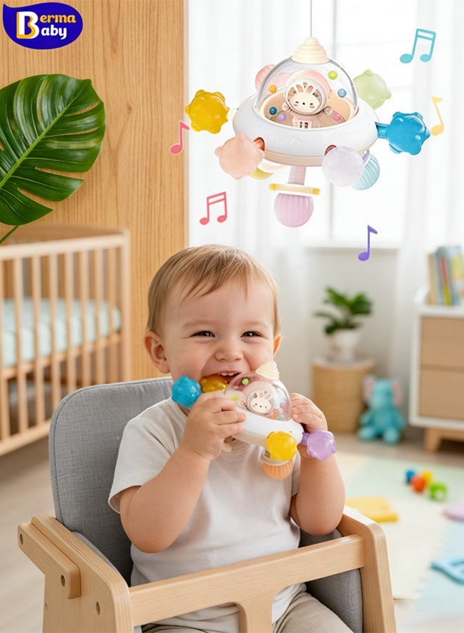 Berma Baby لعبة الصحن الطائر الدوّار - عضاضة كرة مانهاتن مع خشخيشة | ألعاب مضغ للأطفال حديثي الولادة | لعبة حسية لتسنين الأطفال وتنمية مهارات الإمساك | هدية مثالية لحفلات استقبال المولود وأعياد الميلاد - Image 1