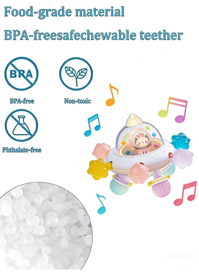 Berma Baby لعبة الصحن الطائر الدوّار - عضاضة كرة مانهاتن مع خشخيشة | ألعاب مضغ للأطفال حديثي الولادة | لعبة حسية لتسنين الأطفال وتنمية مهارات الإمساك | هدية مثالية لحفلات استقبال المولود وأعياد الميلاد - Image 3