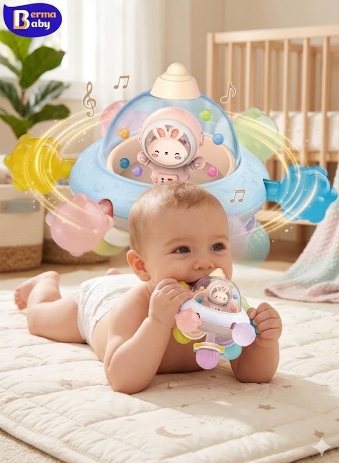 Berma Baby لعبة تسنين للأطفال مع خشخيشة - لعبة حسية على شكل طبق طائر دوار، ألعاب مضغ على شكل كرة مانهاتن للأطفال حديثي الولادة والرضع، هدية مثالية لحفلات استقبال المولود وأعياد الميلاد - Image 1