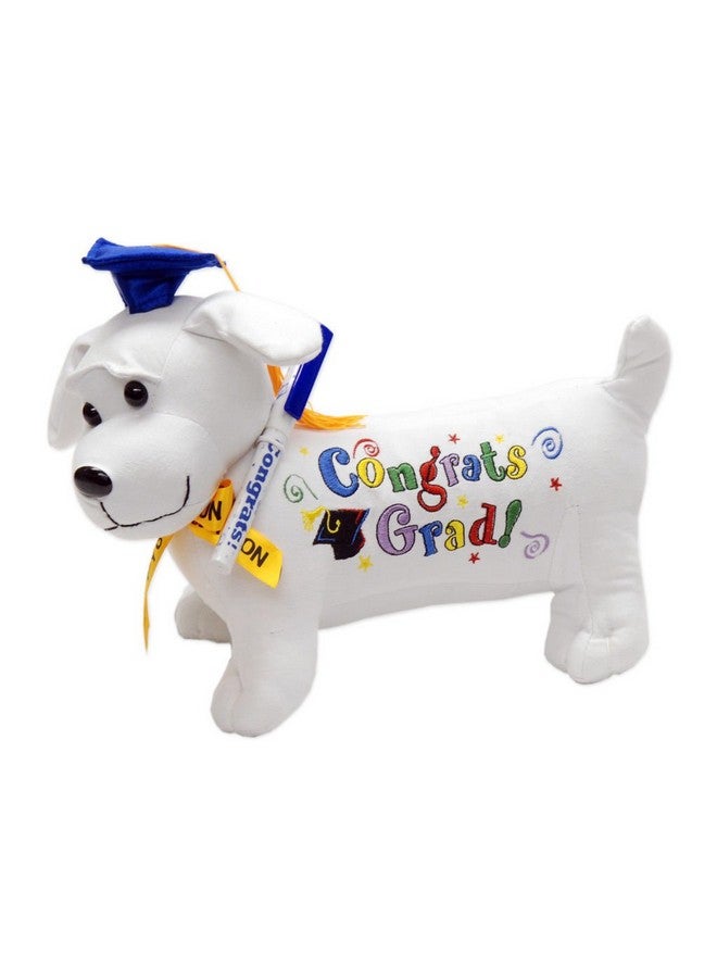 YMCtoys Graduation Autograph Stuffed Dog w/Pen, Congrats Grad! (Blue) 12"