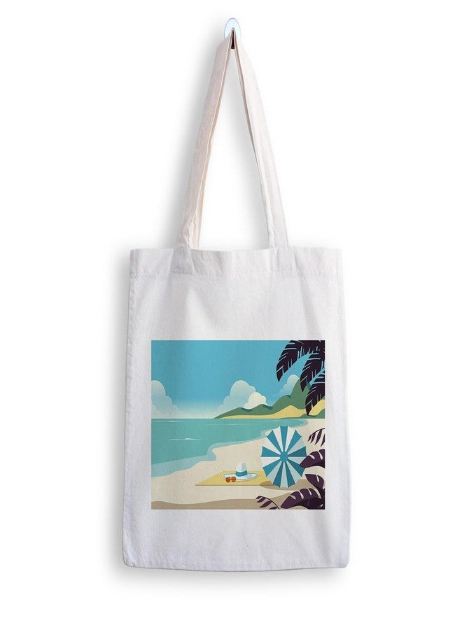 ARTBUG Tote Bag for Women with zip, Aesthetic Canvas tote bag for college girls, office, stylish and reusable - Beach - D No - 210 - Image 1