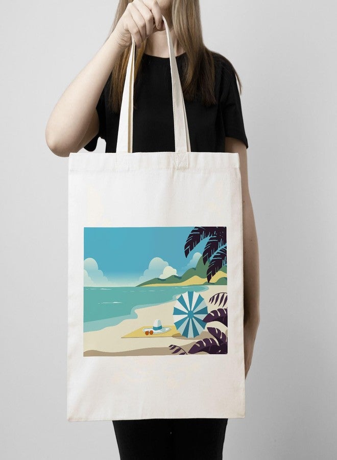 ARTBUG Tote Bag for Women with zip, Aesthetic Canvas tote bag for college girls, office, stylish and reusable - Beach - D No - 210 - Image 2