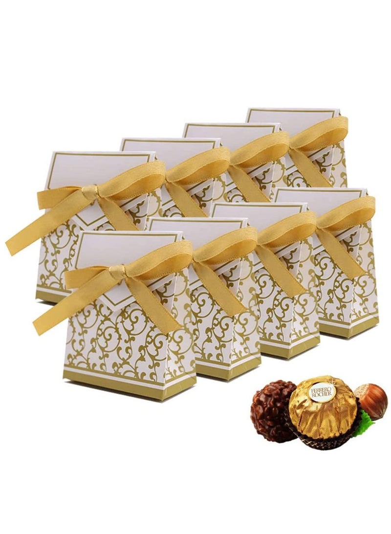 سيوسي صندوق هدايا الزفاف ، 20 قطعة ، علب هدايا شكرًا لك ، حلوى مع شرائط لحفلات الزفاف ، وديكورات حفلات أعياد الميلاد للأطفال ، باللون الذهبي - Image 1