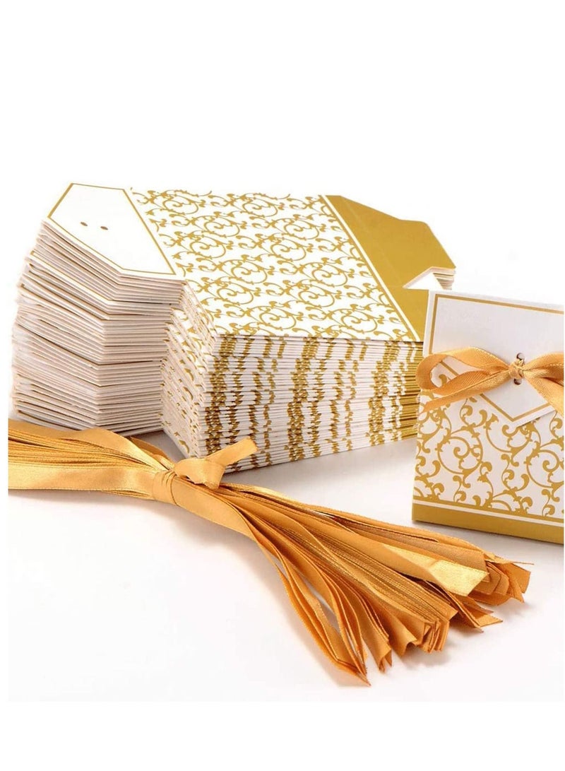 سيوسي صندوق هدايا الزفاف ، 20 قطعة ، علب هدايا شكرًا لك ، حلوى مع شرائط لحفلات الزفاف ، وديكورات حفلات أعياد الميلاد للأطفال ، باللون الذهبي - Image 3
