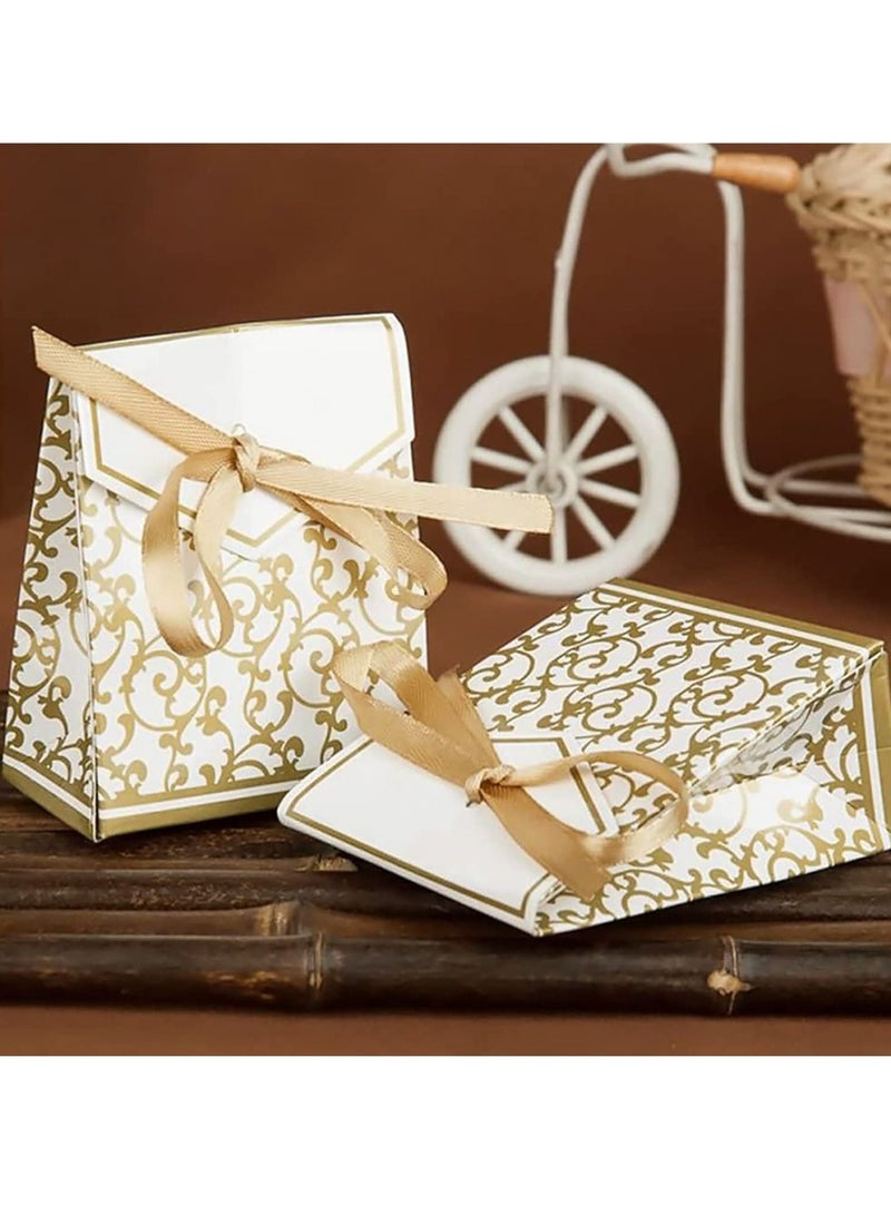 سيوسي صندوق هدايا الزفاف ، 20 قطعة ، علب هدايا شكرًا لك ، حلوى مع شرائط لحفلات الزفاف ، وديكورات حفلات أعياد الميلاد للأطفال ، باللون الذهبي - Image 2