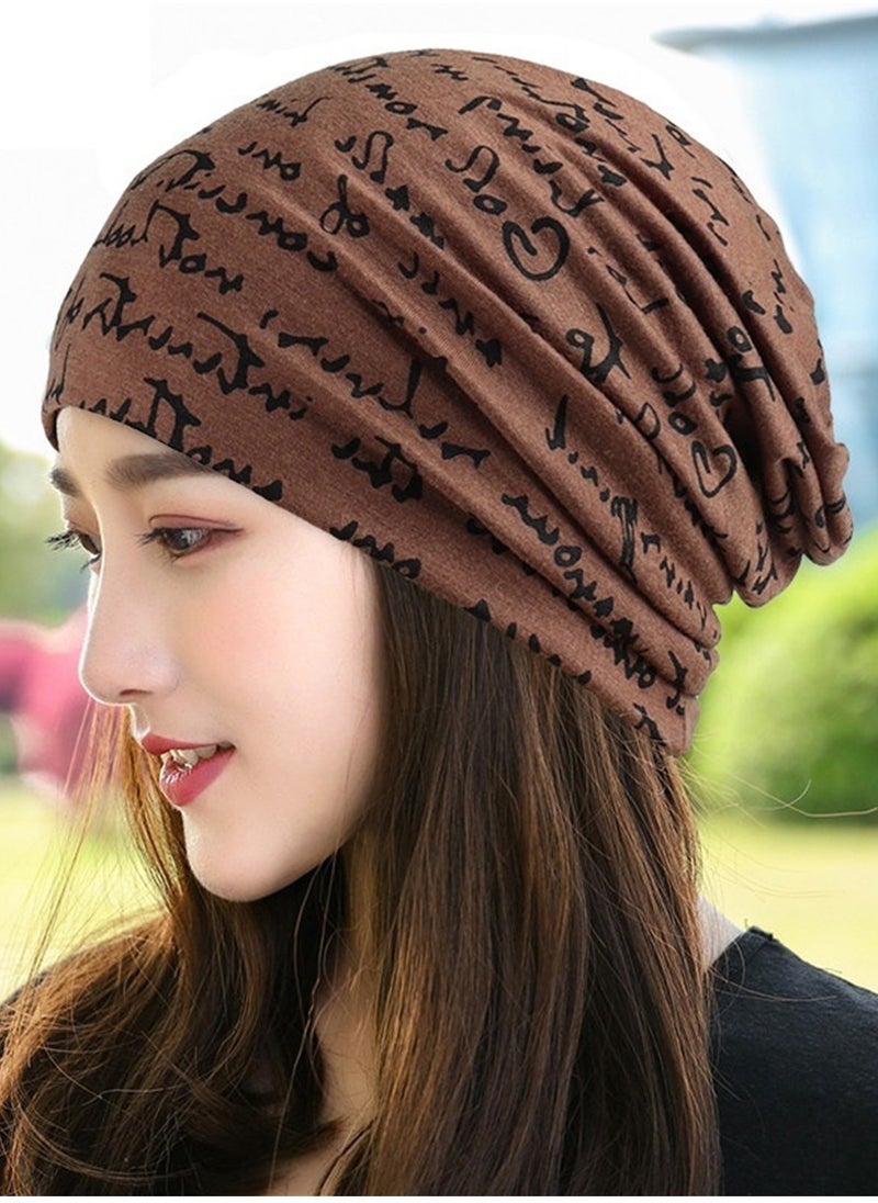 Generic - Unisex Slouchy Beanie Cap Hip-Hop Hooded Snowboard Hats Thin Summer Hat with Letter Printed (Coffee) - Image 1