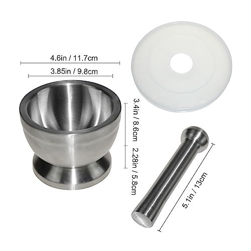 Lxmxgk 18/8 Stainless Steel Mortar and Pestle, Rock Crusher Mortar and Pestle, Pill Crusher, Ore Crusher, Spice Grinder, Cooking Spices and Seasoning, Kitchen Accessories (Large Diameter 4.6'') - Image 2