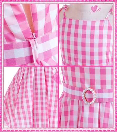 Golray 7pcs Girls Plaid Costume Dress Sweet Slip Dress with Accessories Movie Outfit Birthday Halloween Costume Girl Dress up Clothes for Play - Image 4