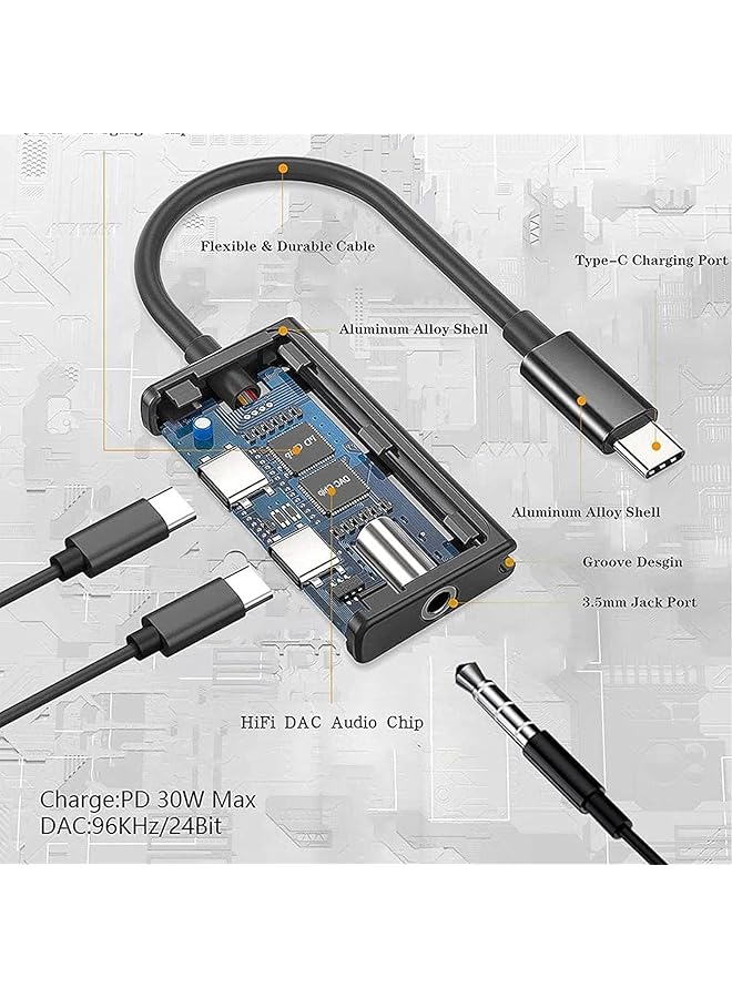 erorex Headphone And Charger Adapter Type C To 3.5Mm Aux Audio Jack And Fast Charging Dongle Cable Cord 3 In 1 For Mobile Phones Tablets And Laptops - Image 3