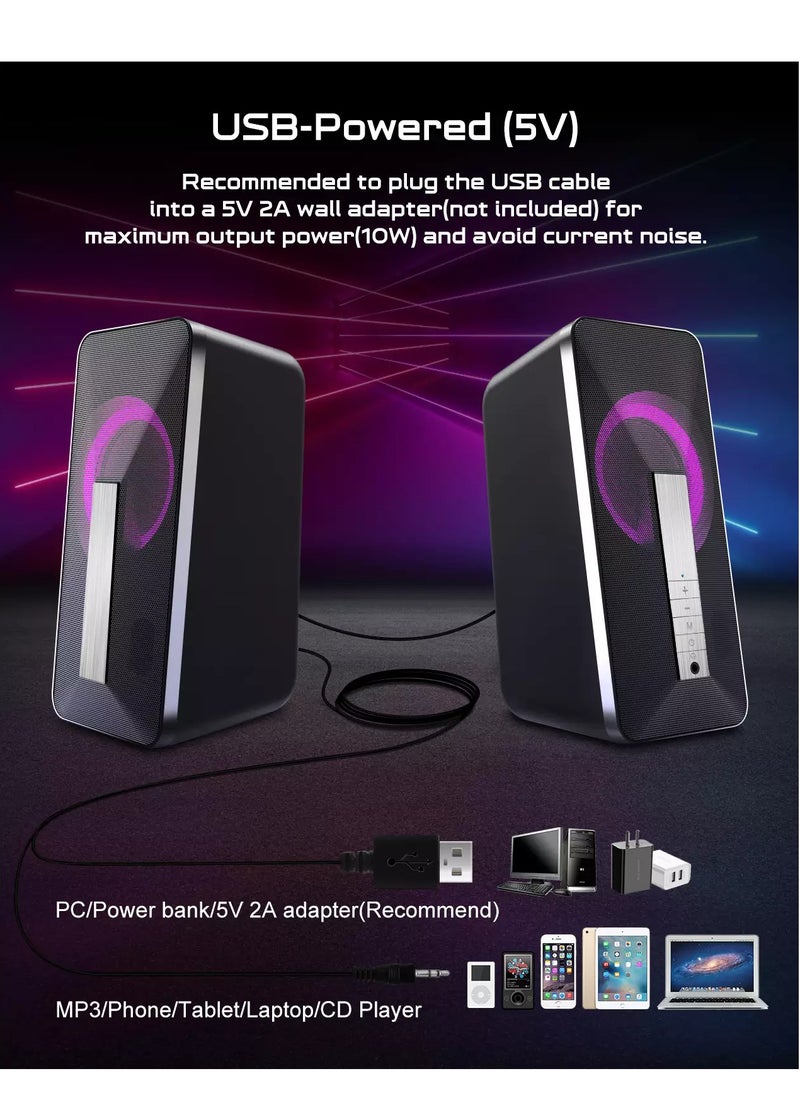 ELEGIANT SR300 RGB Desktop Bluetooth Speakers - 2.0 Channel Stereo - USB Powered + 3.5mm Cable (10W)  - Image 3