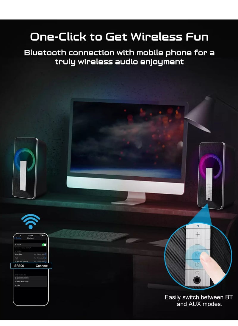 ELEGIANT SR300 RGB Desktop Bluetooth Speakers - 2.0 Channel Stereo - USB Powered + 3.5mm Cable (10W)  - Image 4