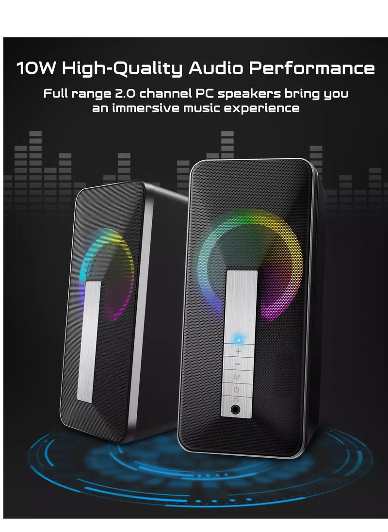 SR300 RGB Desktop Bluetooth Speakers - 2.0 Channel Stereo - USB Powered + 3.5mm Cable (10W)