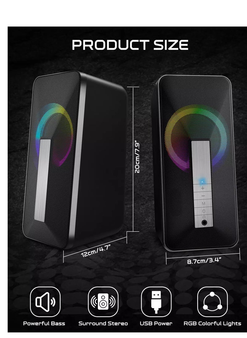 SR300 RGB Desktop Bluetooth Speakers - 2.0 Channel Stereo - USB Powered + 3.5mm Cable (10W)