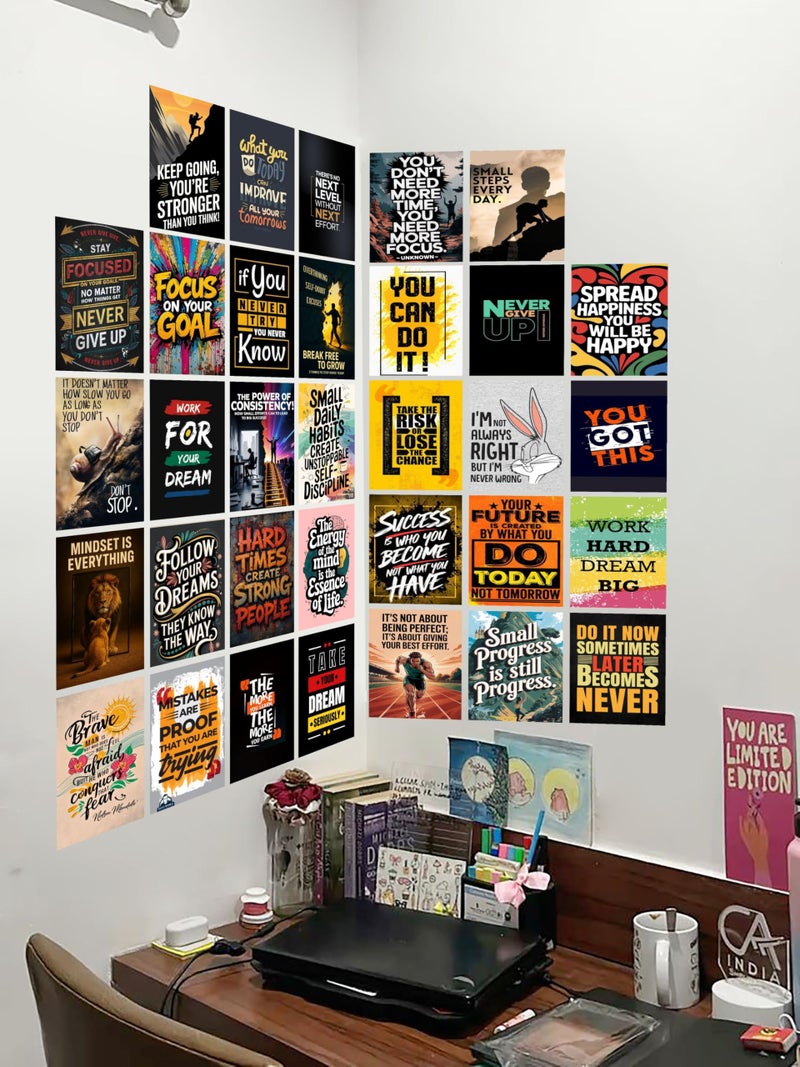DivineDesigns 33 pcs. Motivational Wall Collage Kit Posters | Posters for Wall Decoration | Wall Art For Bedroom, Office, Living room, (6 inch X 4 inch) Set of 33 Motivational Prints - Image 4