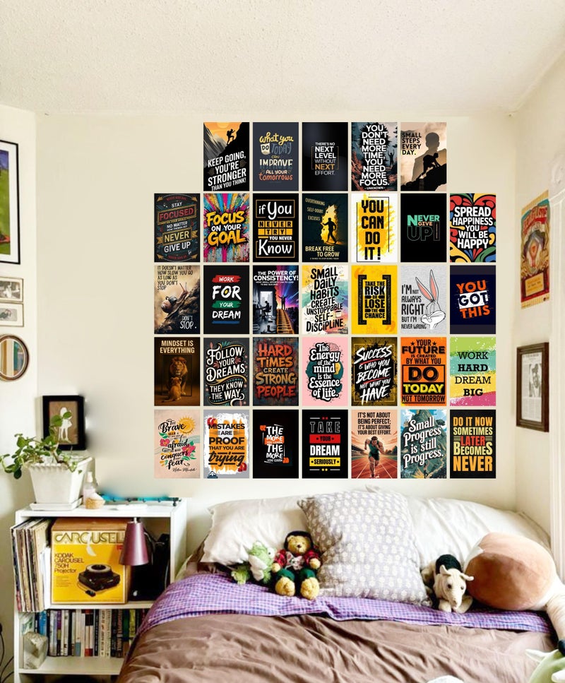 DivineDesigns 33 pcs. Motivational Wall Collage Kit Posters | Posters for Wall Decoration | Wall Art For Bedroom, Office, Living room, (6 inch X 4 inch) Set of 33 Motivational Prints - Image 2