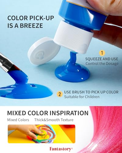 Fantastory Tempera Paint for Kids 24 Colors (2 oz Each) Washable Tempera Paint, Kids Poster Paint Sponge Painting, Non-Toxic Kids Paint Finger Paints Hand Paints Bottles Gifts - Image 3