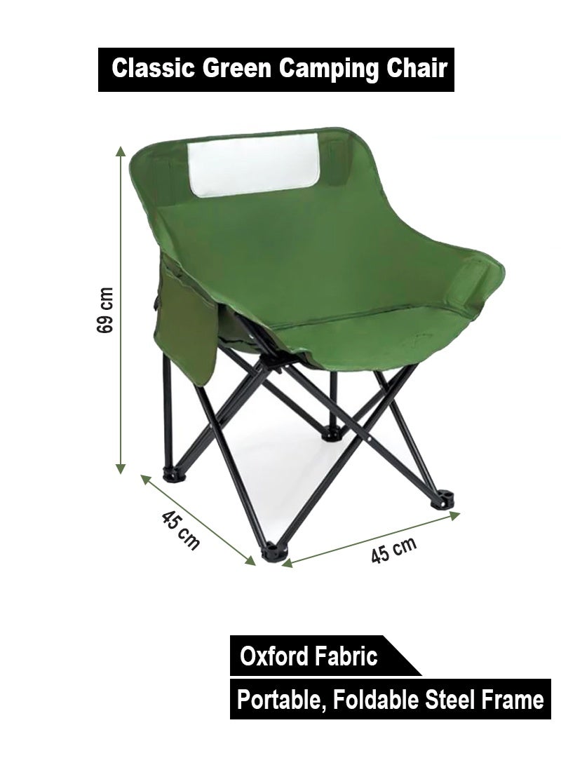 AGD Folding Camping Hiking Travel Chair, Heat Resistant Oxford Fabric, Side Storage Pockets, Green - Image 4