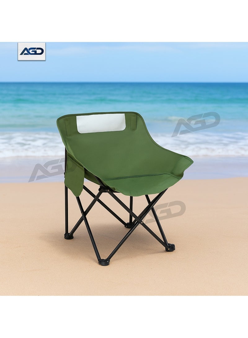 AGD Folding Camping Hiking Travel Chair, Heat Resistant Oxford Fabric, Side Storage Pockets, Green - Image 2