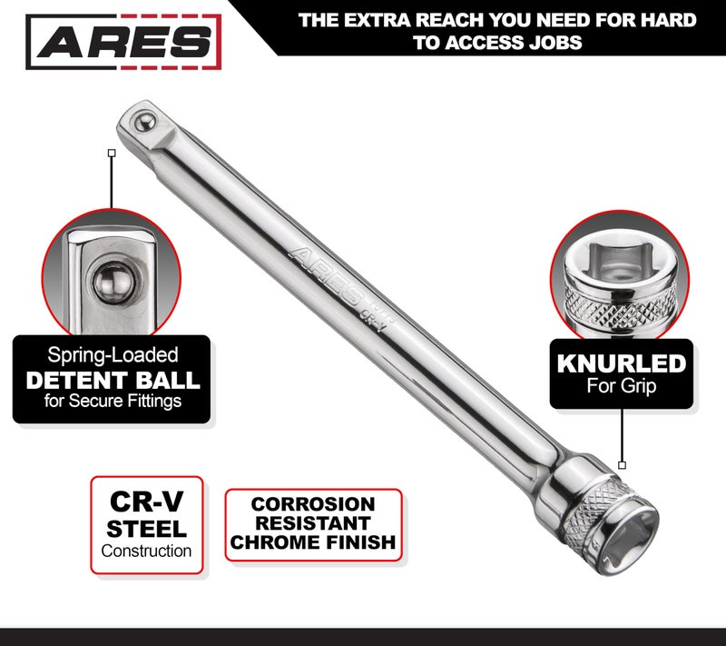 ARES ARES 70243-3-Piece 1/4-Inch Drive Socket Extension Set - Includes 2-Inch, 4-Inch and 6-Inch Extensions - Premium Chrome Vanadium Steel with Mirror Finish  - Image 3