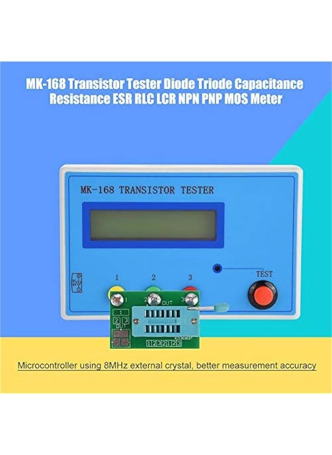 Generic - Transistor Tester, MK-168 8MHz External Crystal Multifunction High Accuracy Diode Triode Capacitance Tester RLC NPN PNP MOS Meter with Automatically Detect - Image 1