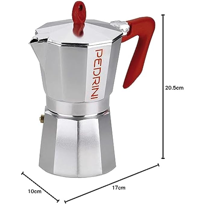 بيدريني ماكينة صنع القهوة من الألومنيوم المصقول، 6 أكواب، بمقبض أحمر - Image 3