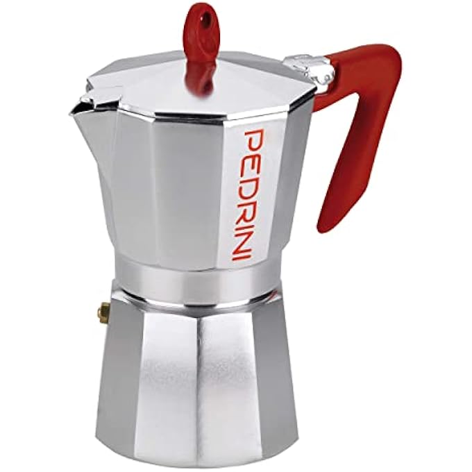 بيدريني ماكينة صنع القهوة من الألومنيوم المصقول، 6 أكواب، بمقبض أحمر - Image 1
