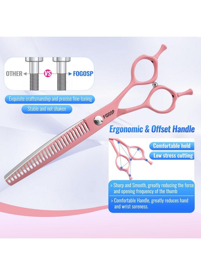 مقصات FOGOSP المنحنية للعناية بالكلاب، مقاس 7 بوصات، سلسلة Macarone، مقصات احترافية للعناية بالحيوانات الأليفة للكلاب، مصنوعة من الفولاذ المقاوم للصدأ بدرجة 440C اليابان، حادة ومتينة (وردي، 27 سنًا مخففة منحنية) - Image 5