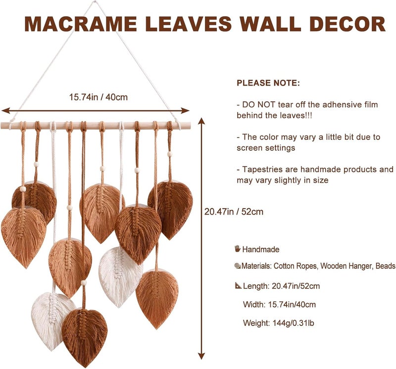 Artilady Macrame Tapestry Wall Hanging - Hand Woven Boho Tapestry Fall Leaves Wall Decor, Small Tassels Brown Yarn Hanging Ornament Decor for Bedroom Living Room Dorm - Image 4