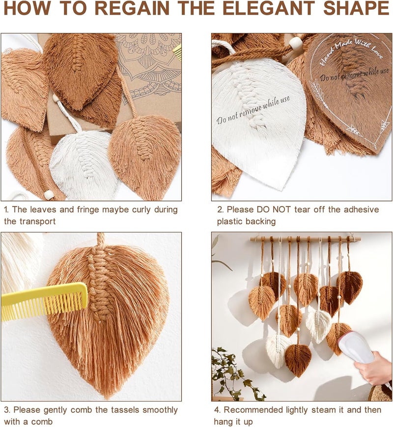 Artilady Macrame Tapestry Wall Hanging - Hand Woven Boho Tapestry Fall Leaves Wall Decor, Small Tassels Brown Yarn Hanging Ornament Decor for Bedroom Living Room Dorm - Image 5